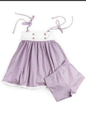 Girls Omi Jo Lavender Lucy Tunic Bloomers Set Purple White Tie Strap 2pc Knit 6